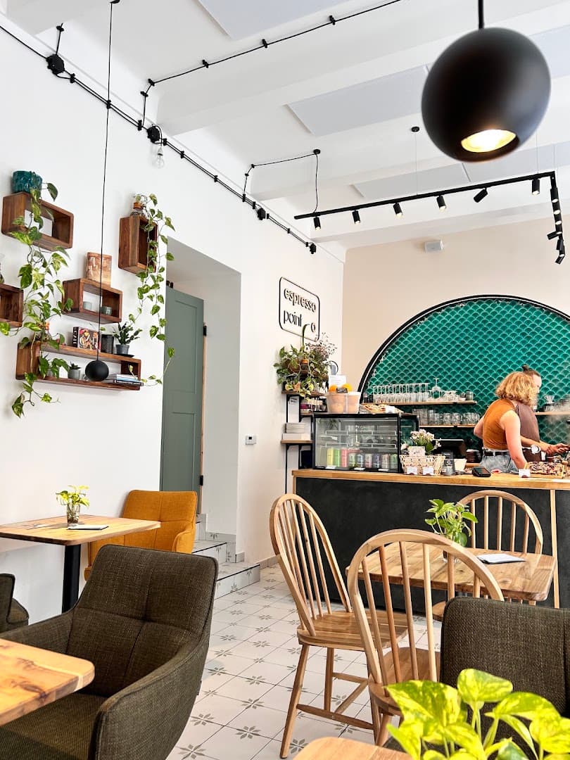 Interior of espresso.point, specialty coffee shop in Prague