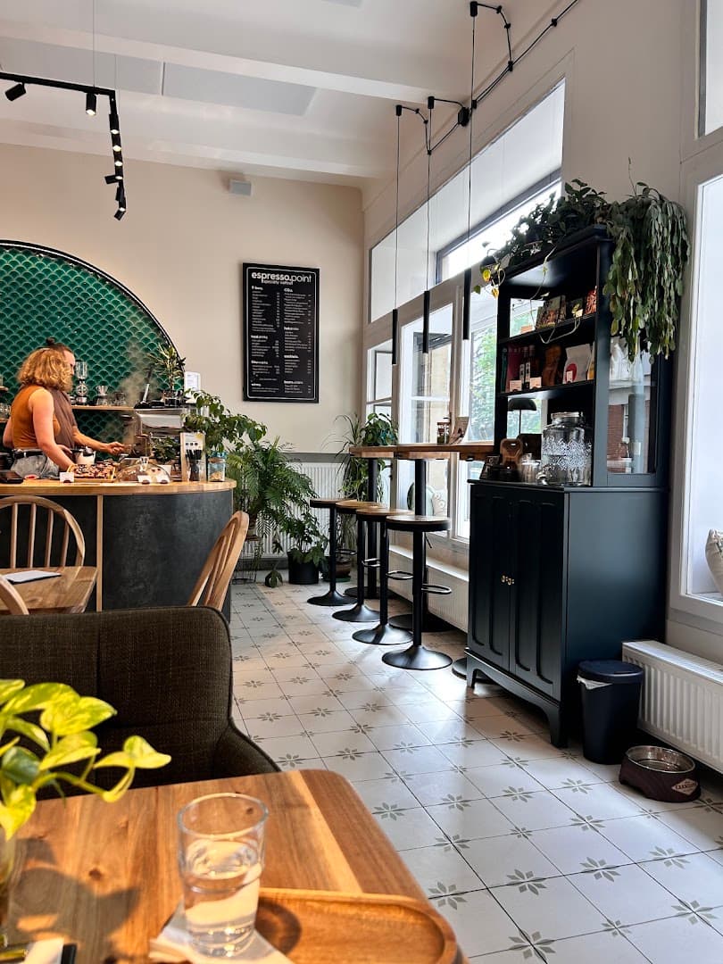 Interior of espresso.point, specialty coffee shop in Prague