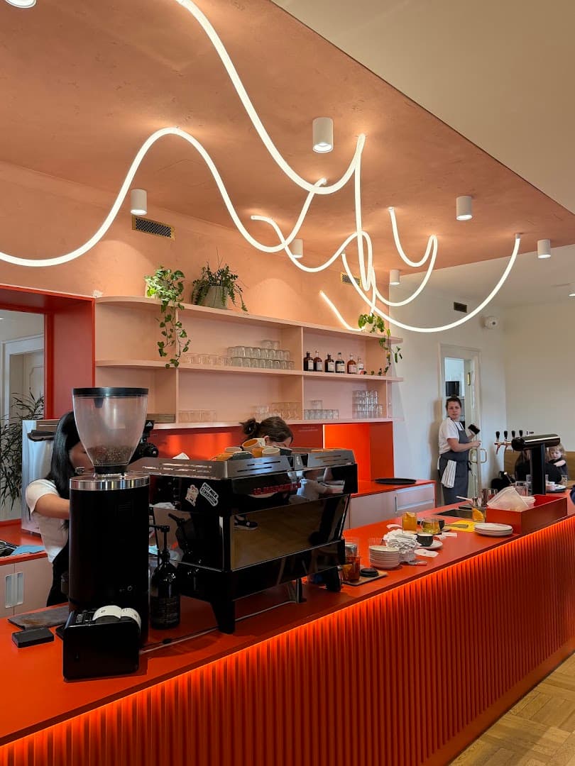 Interior of Vila 63, specialty coffee shop in Prague