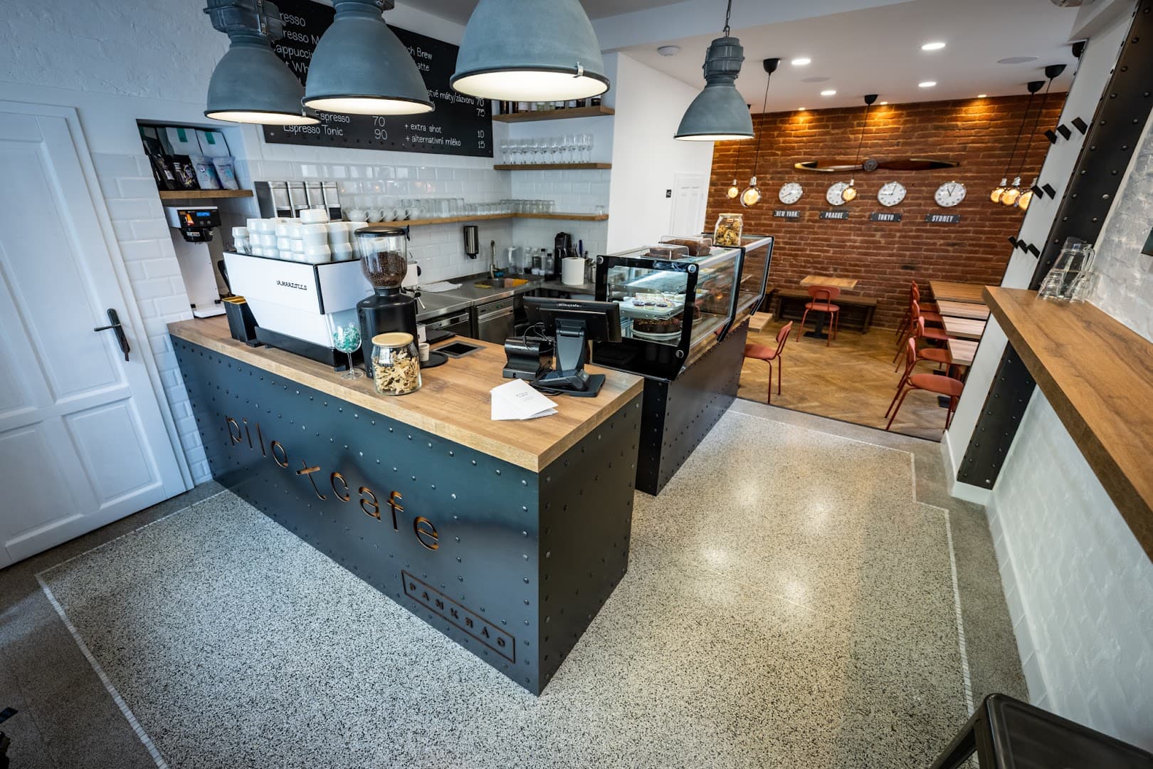 Interior of Pilot Cafe Pankrác, specialty coffee shop in Prague