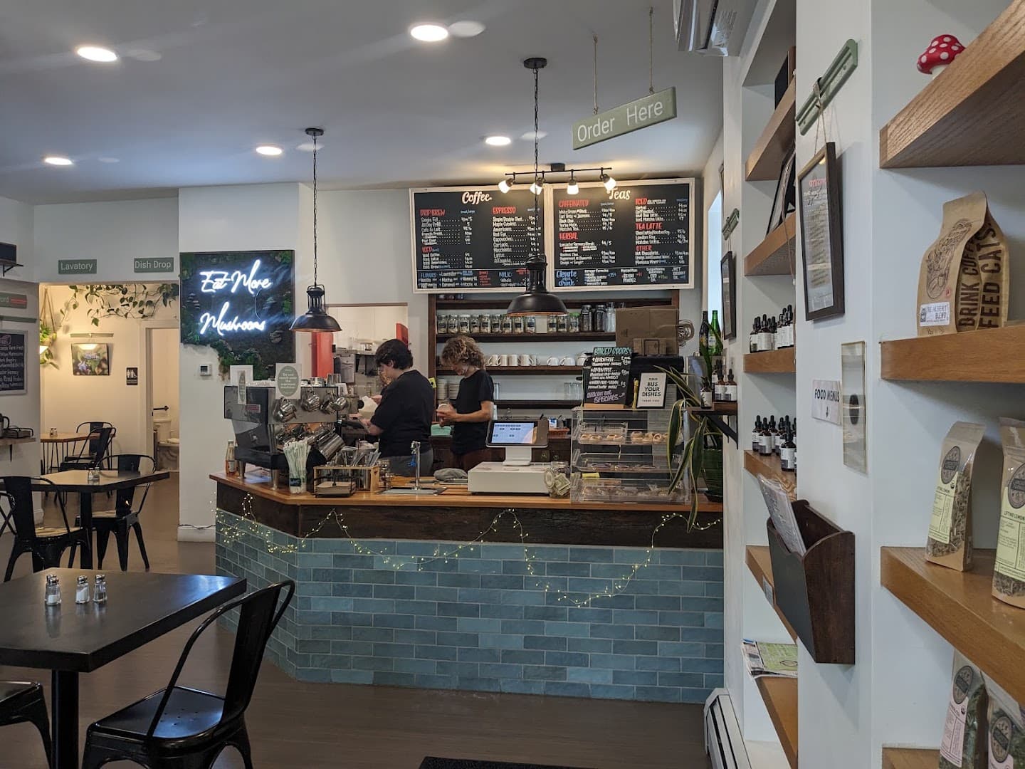 Interior of Amanita Cafe, specialty coffee shop in Lancaster