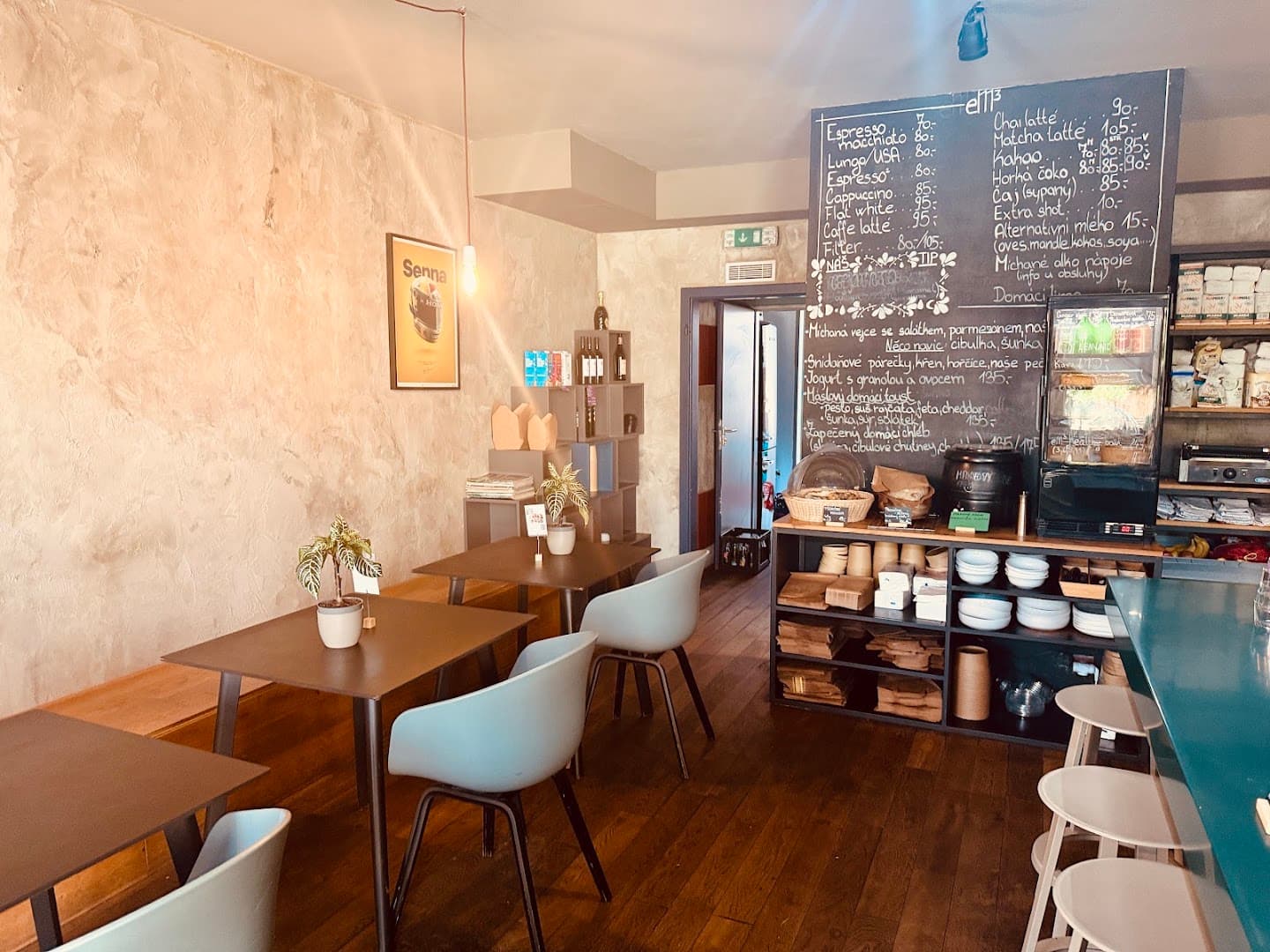 Interior of eM3 Coffee, specialty coffee shop in Prague