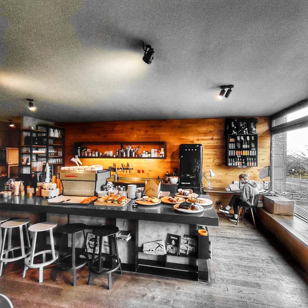 Interior of eM3 Coffee, specialty coffee shop in Prague