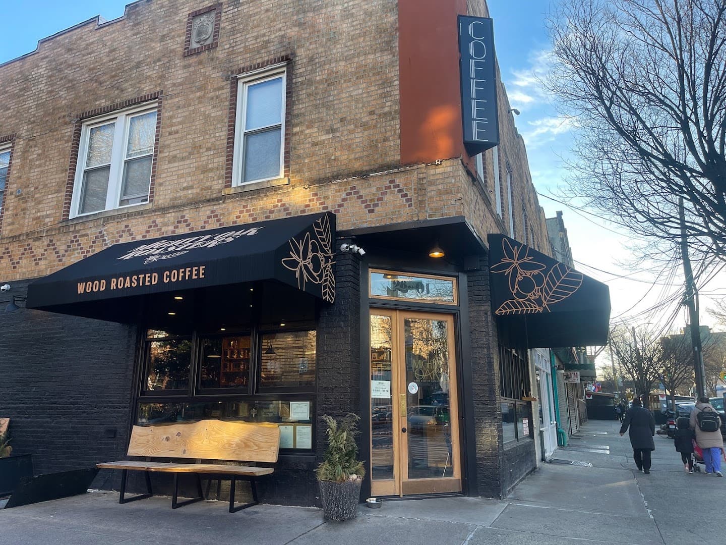 Storefront of Mighty Oak Roasters, specialty coffee shop in New York