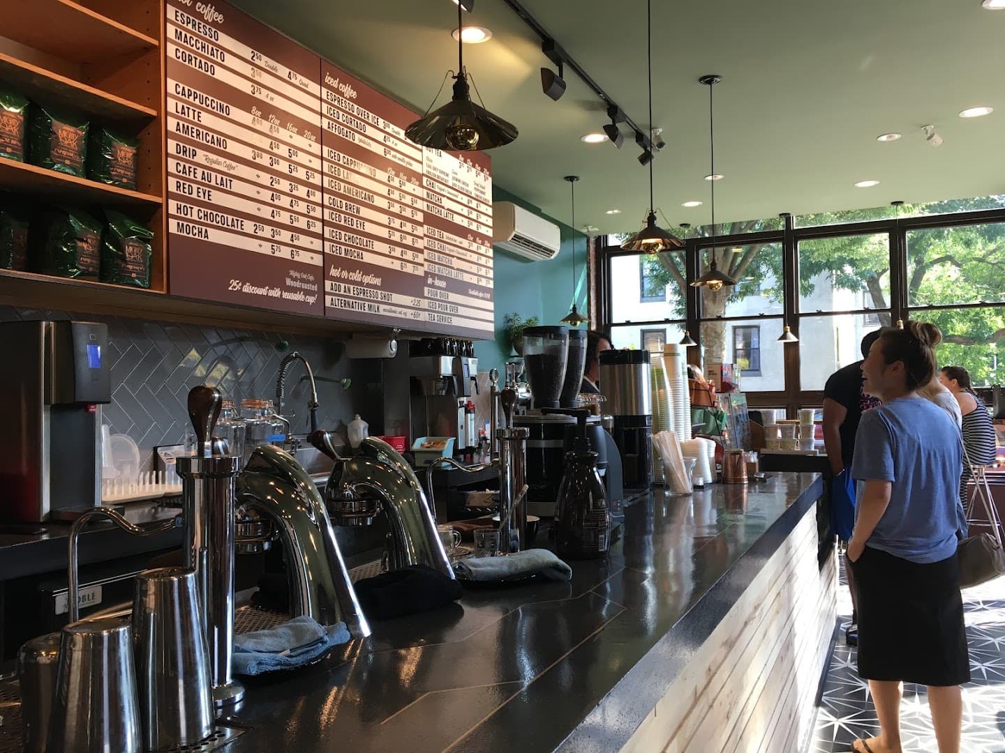 Interior of Mighty Oak Roasters, specialty coffee shop in New York