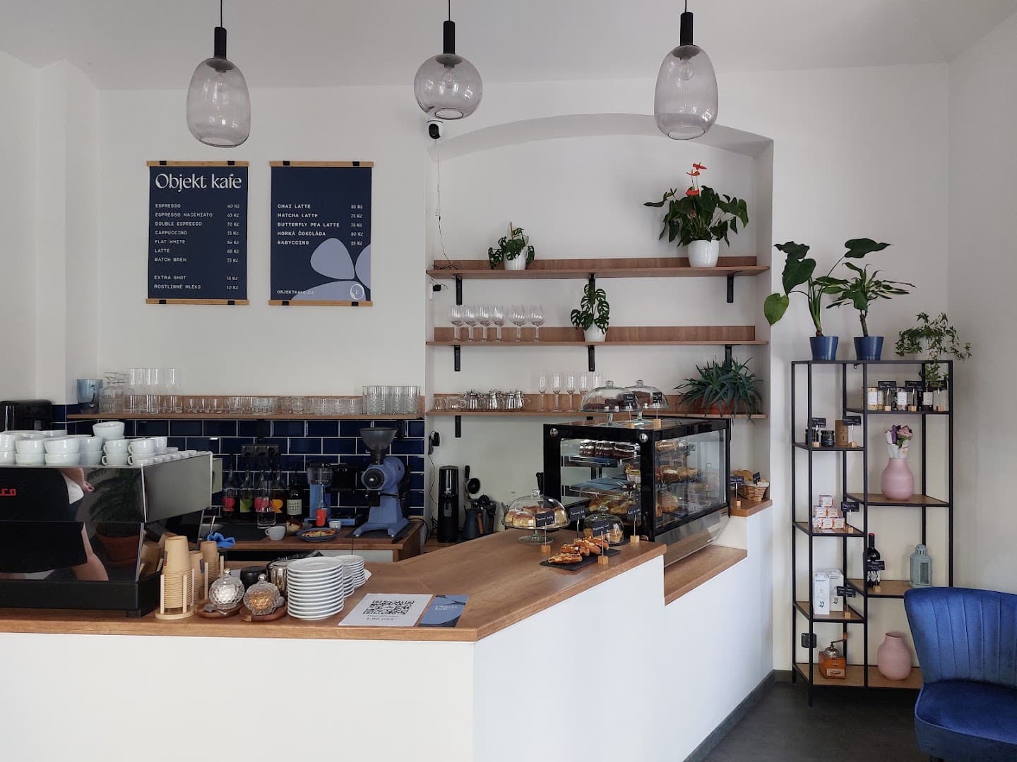Interior of Objekt kafe, specialty coffee shop in Prague