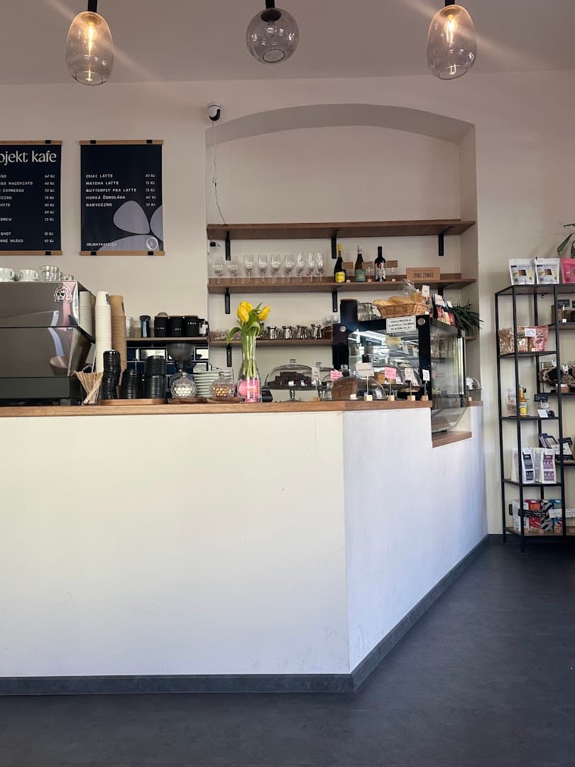 Interior of Objekt kafe, specialty coffee shop in Prague