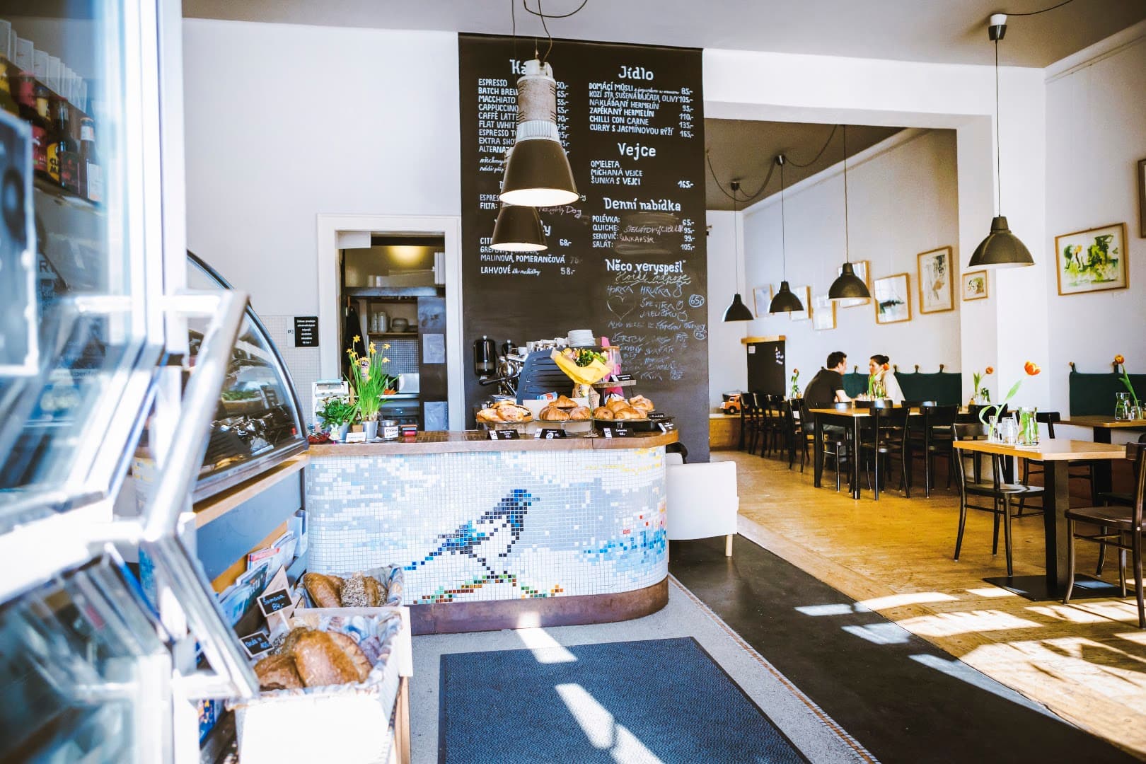 Interior of Periferie Cafe, specialty coffee shop in Prague