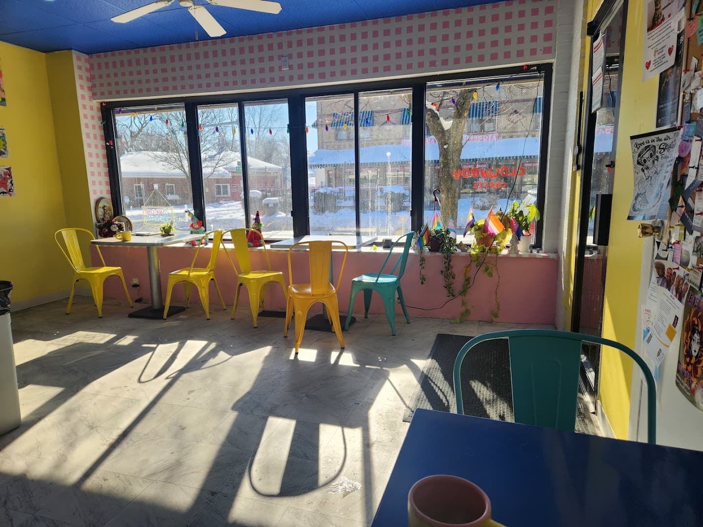 Interior of Clownboy Coffee, specialty coffee shop in Rochester