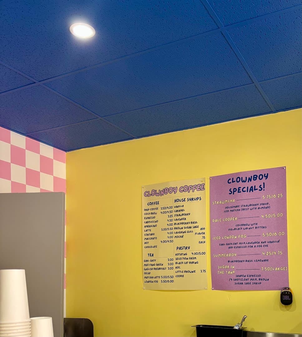 Interior of Clownboy Coffee, specialty coffee shop in Rochester