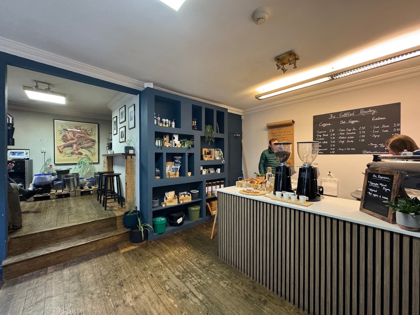 Interior of The Cobbled Roastery, specialty coffee shop in Edinburgh