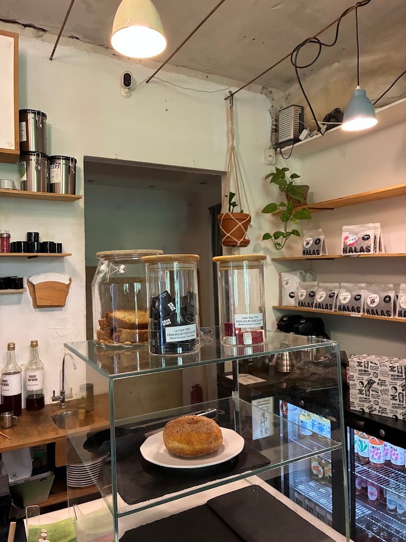 Interior of HAŁAS Coffee+Vinyl, specialty coffee shop in Warsaw