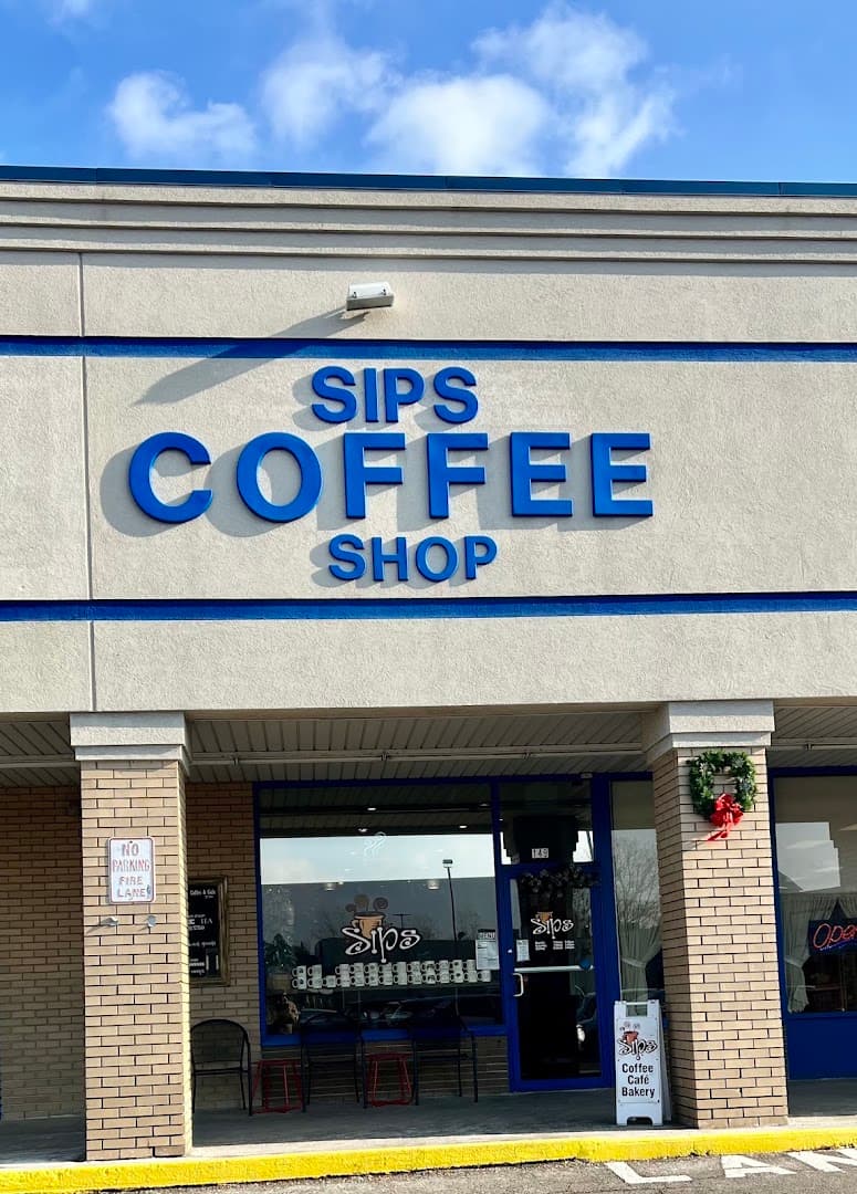 Storefront of Sips Coffee & Cafe, specialty coffee shop in Rochester