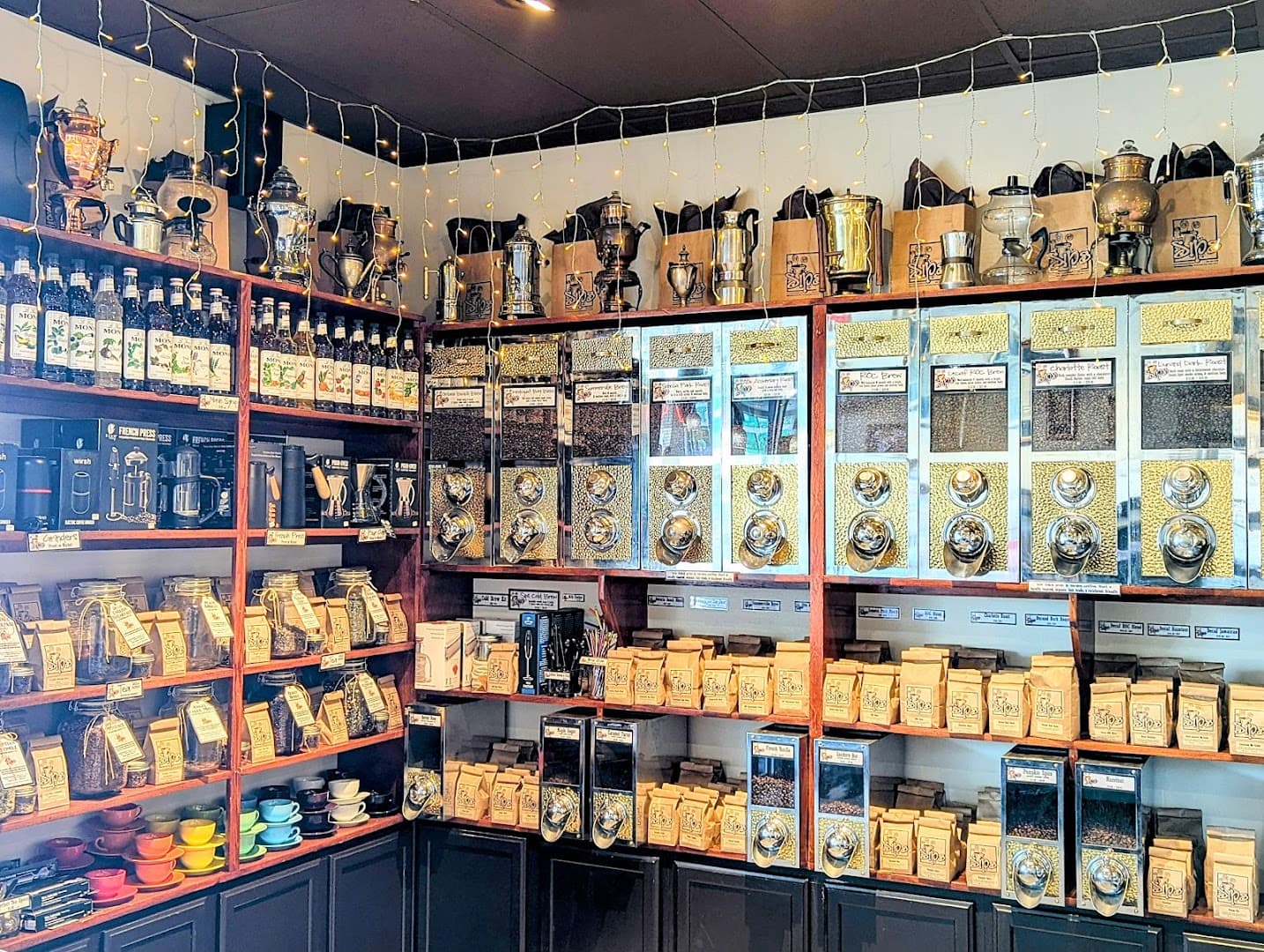 Interior of Sips Coffee & Cafe, specialty coffee shop in Rochester