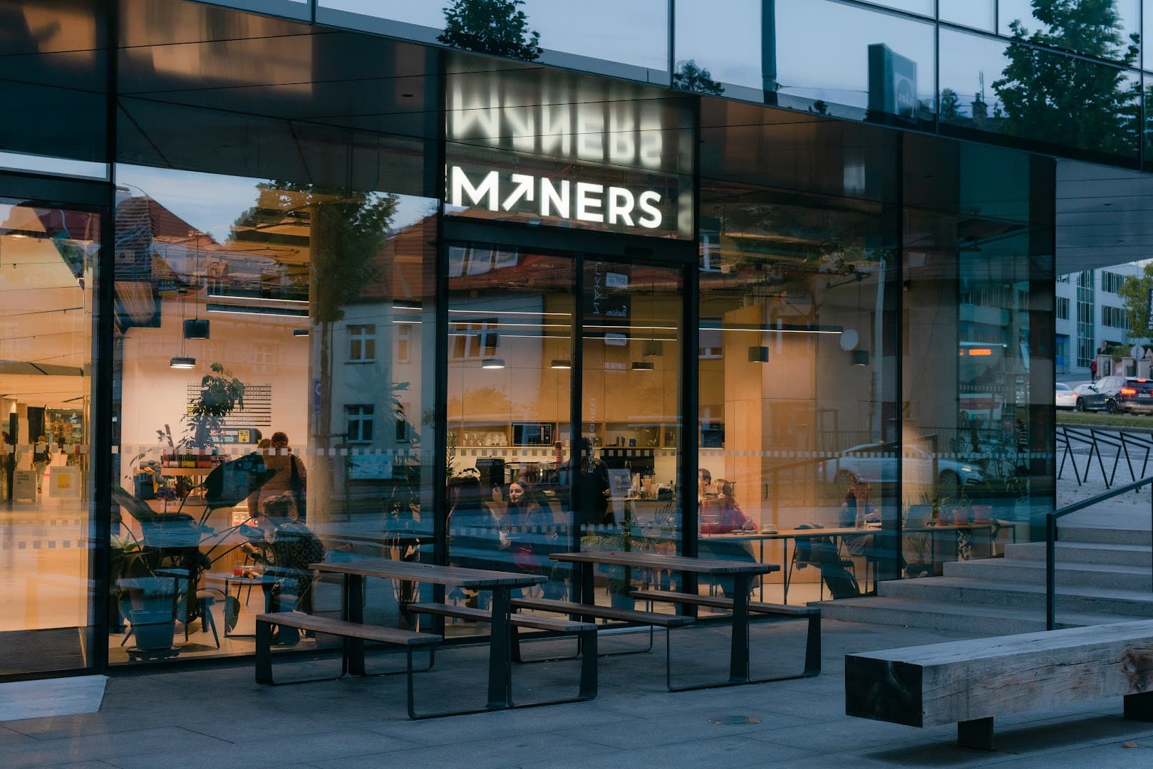 Storefront of The Miners Coffee Borislavka, specialty coffee shop in Prague