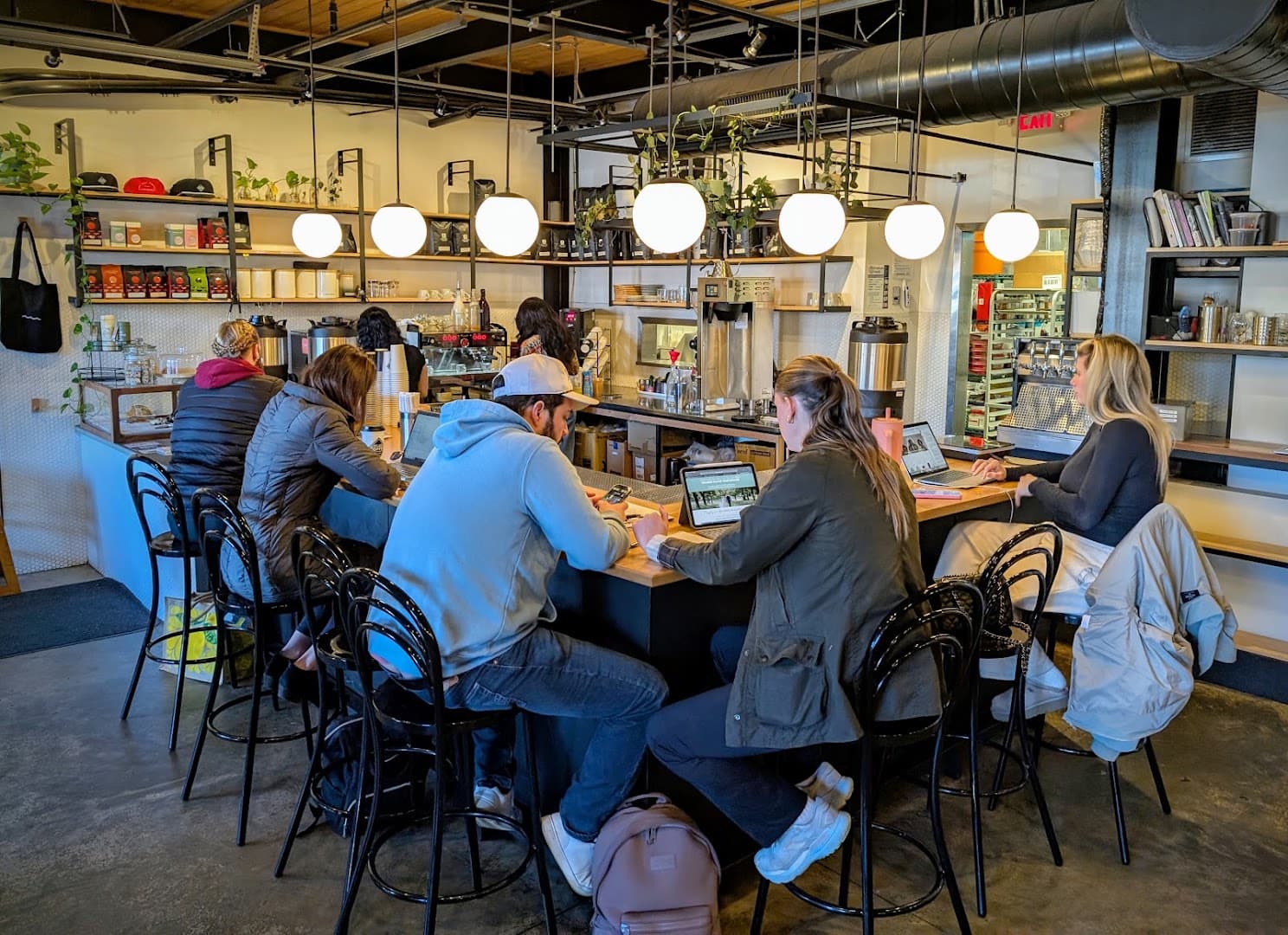 Interior of Not Just Coffee, specialty coffee shop in Charlotte