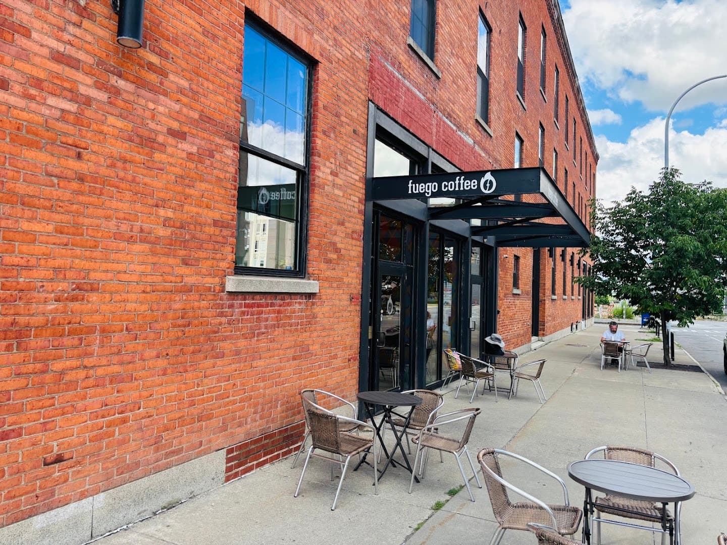 Storefront of Fuego Coffee Roasters, specialty coffee shop in Rochester