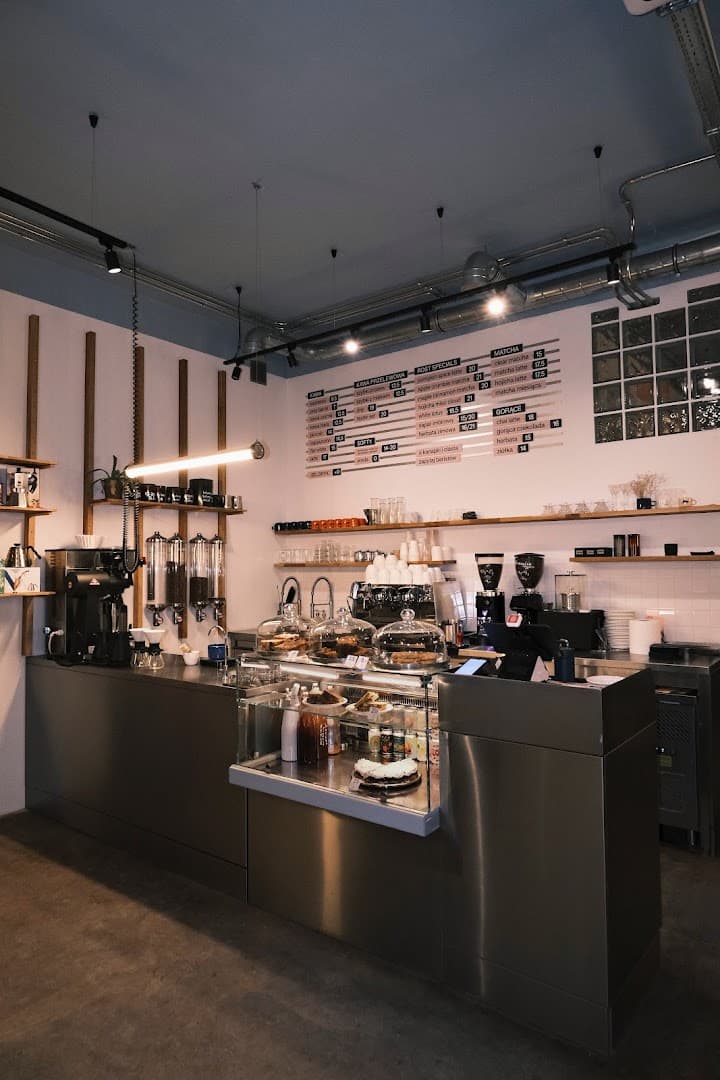 Interior of ROST microroastery & café, specialty coffee shop in Warsaw