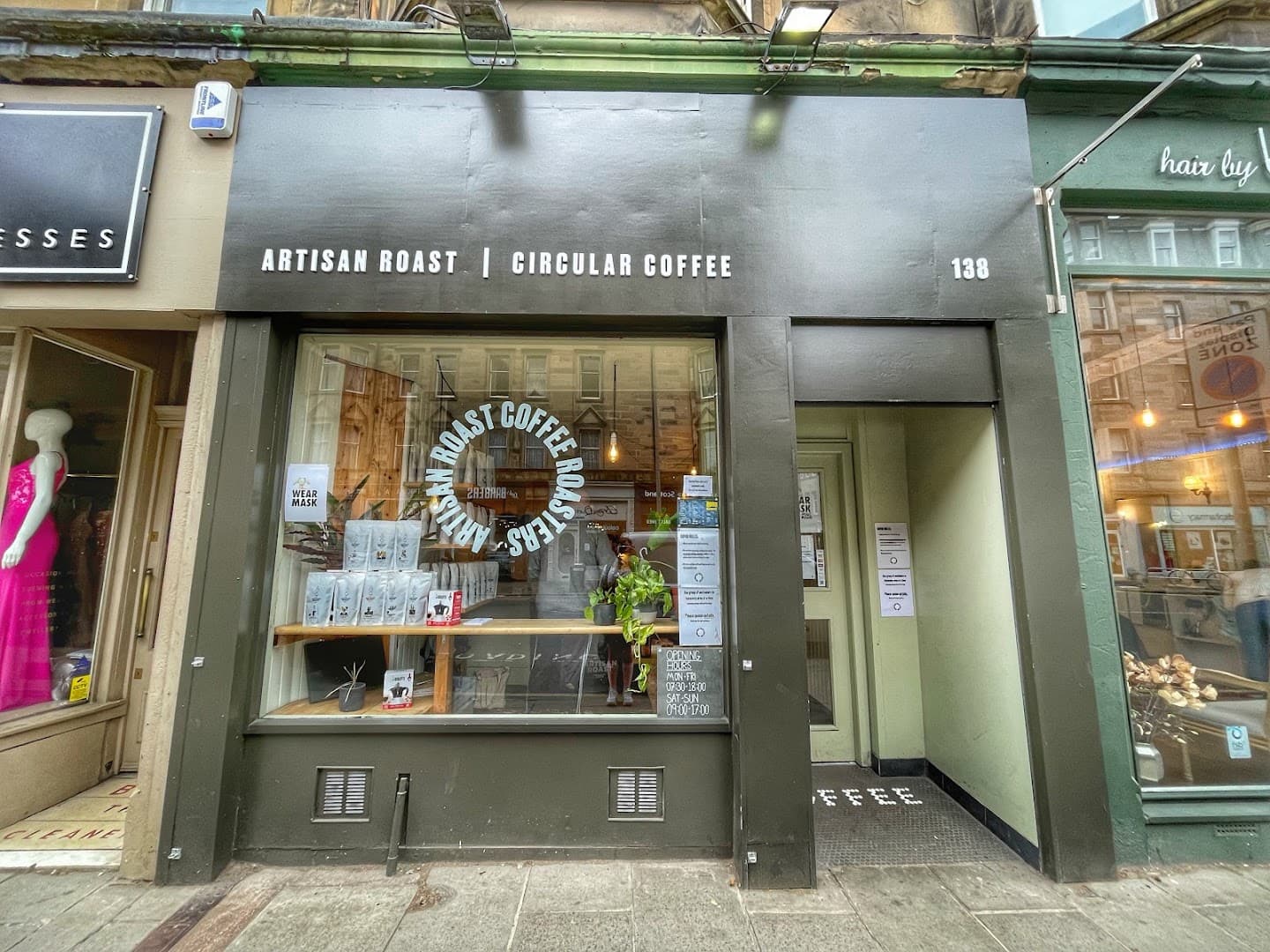 Storefront of Artisan Roast Bruntsfield, specialty coffee shop in Edinburgh
