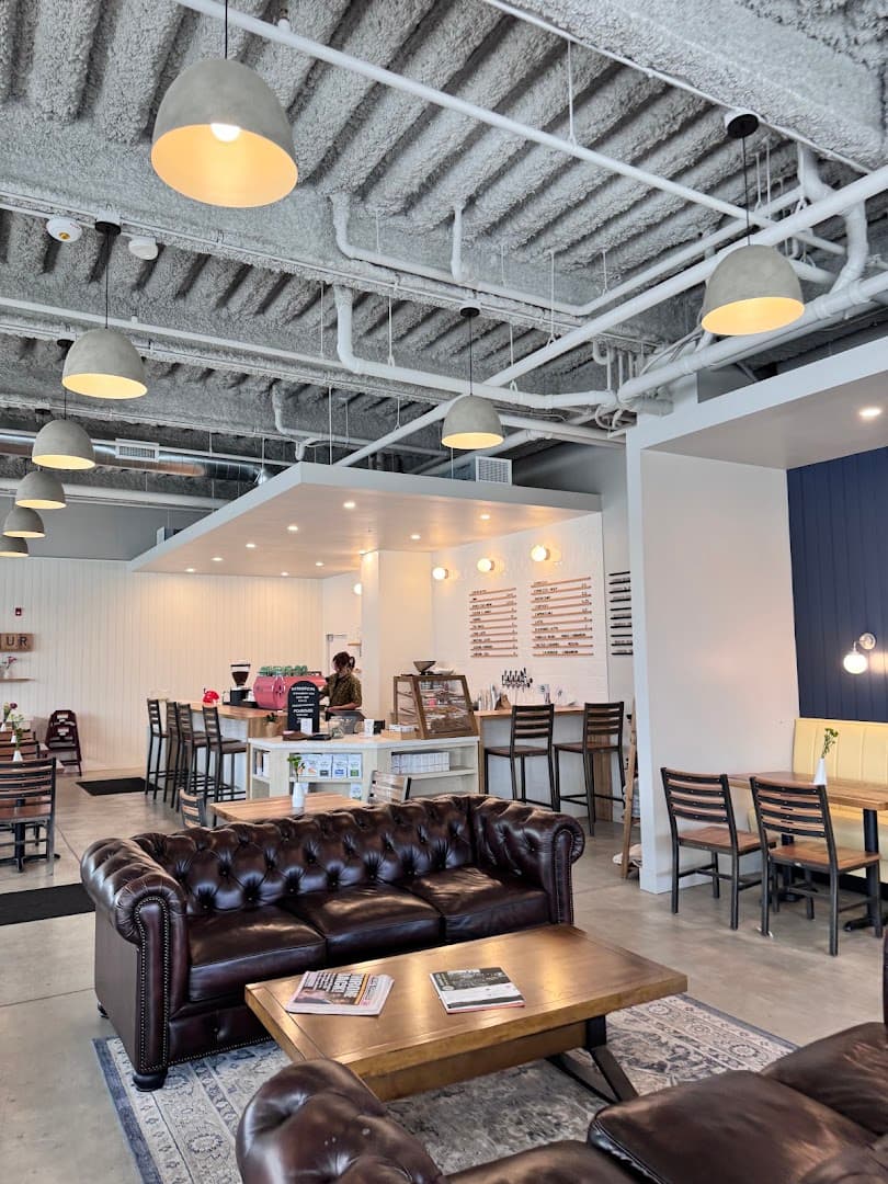 Interior of FairPour Coffee Roasters, specialty coffee shop in Rochester
