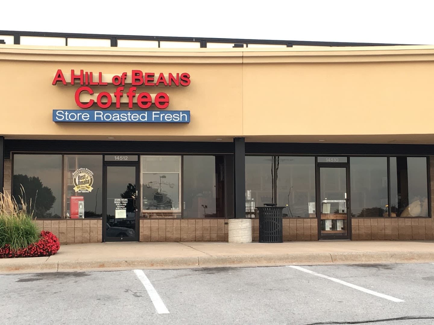 Storefront of A Hill of Beans Coffee Roasters, specialty coffee shop in Omaha