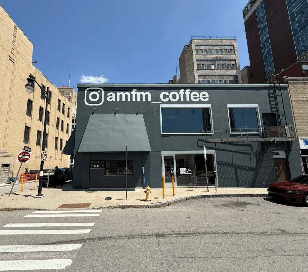 Storefront of AM:FM, specialty coffee shop in Rochester