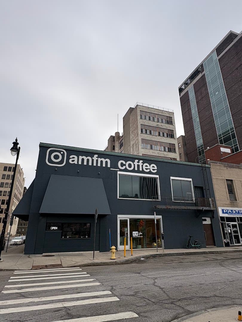 Storefront of AM:FM, specialty coffee shop in Rochester
