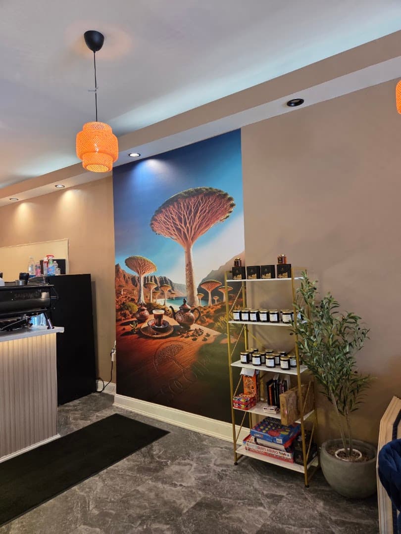 Interior of Socotra Yemeni Coffee House, specialty coffee shop in Buffalo