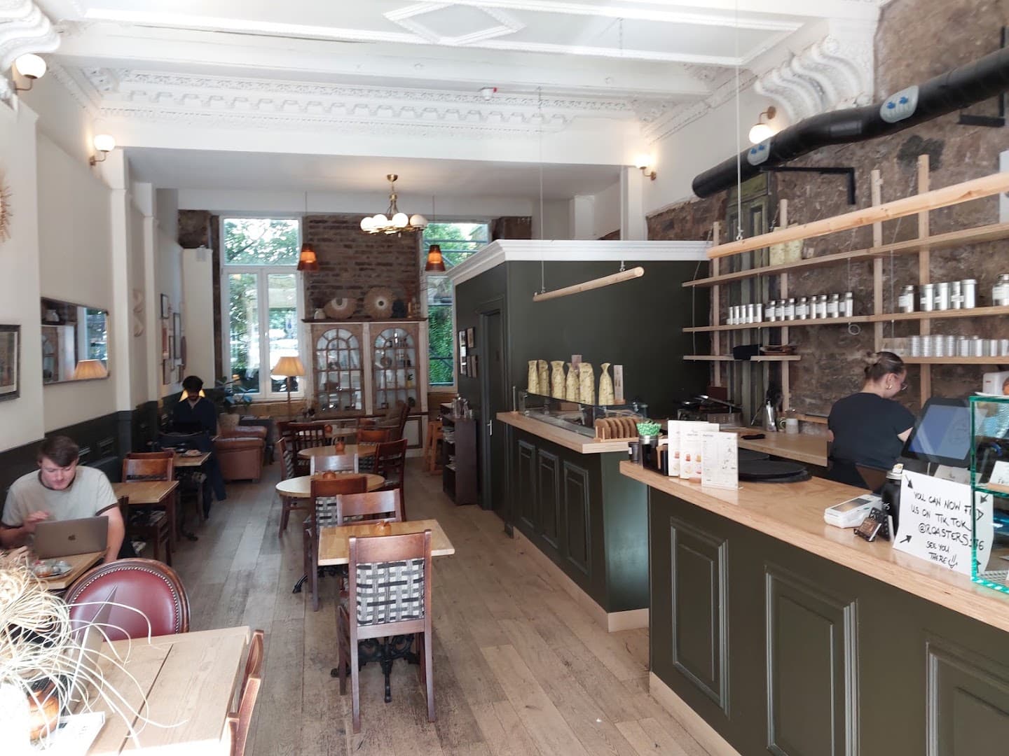 Interior of Roasters - Artisan Cafe, specialty coffee shop in Edinburgh