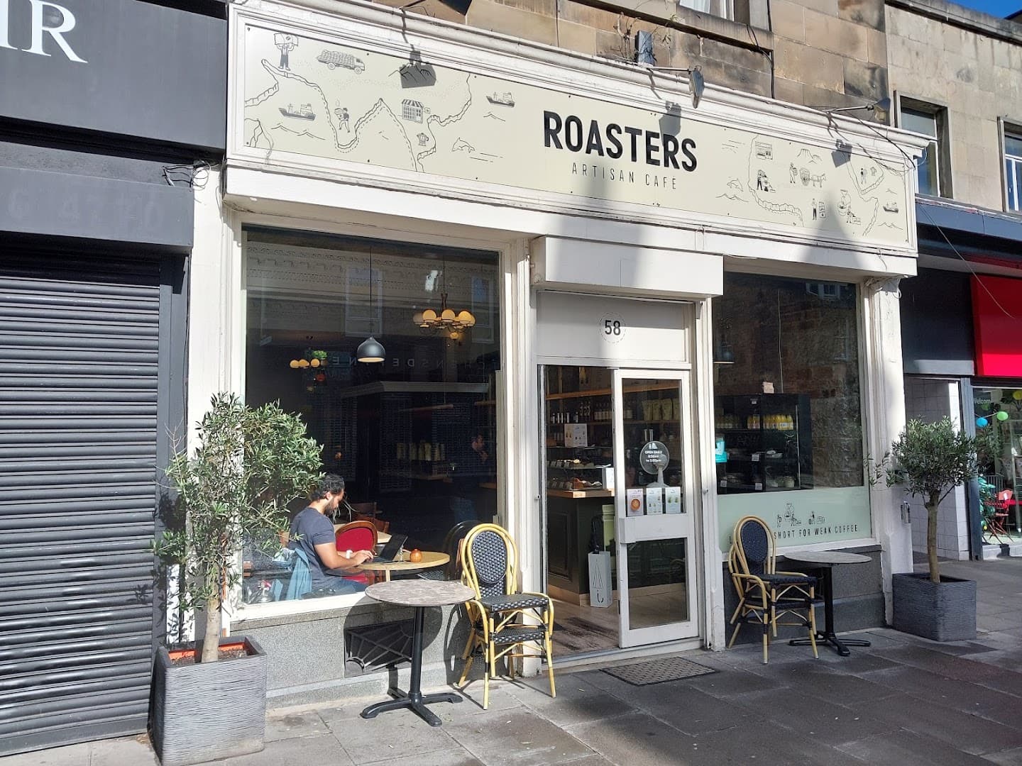 Storefront of Roasters - Artisan Cafe, specialty coffee shop in Edinburgh