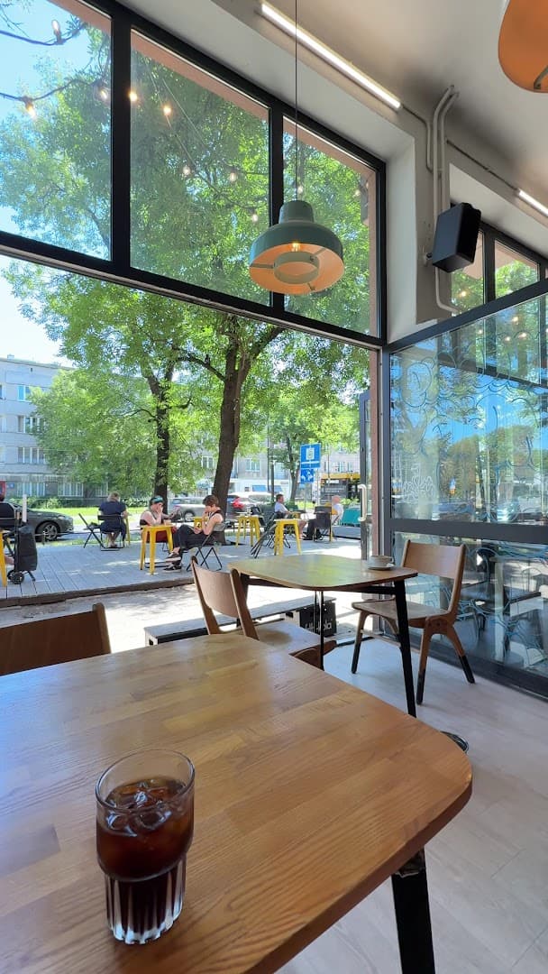 Interior of Kawiarnia Fawory, specialty coffee shop in Warsaw