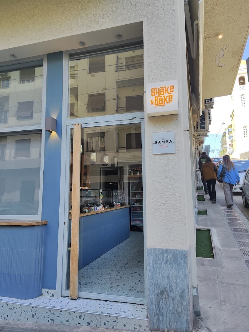 Storefront of Shake 'n Bake, specialty coffee shop in Athens