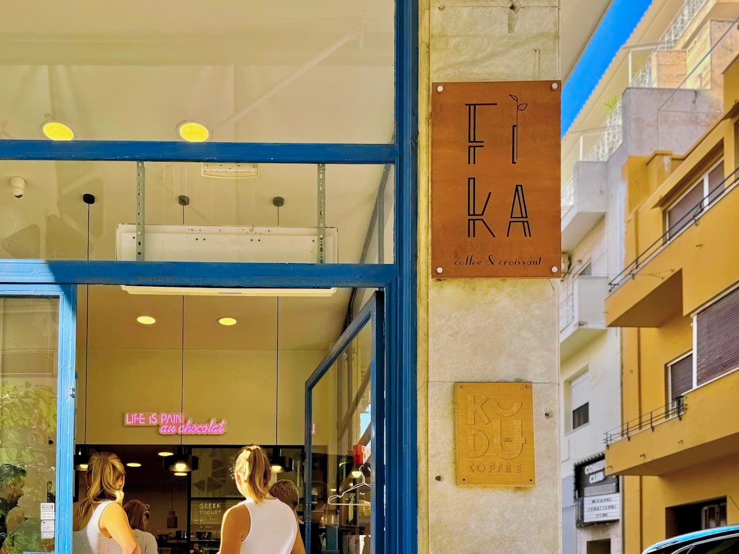 Storefront of Fika coffee & croissant, specialty coffee shop in Athens