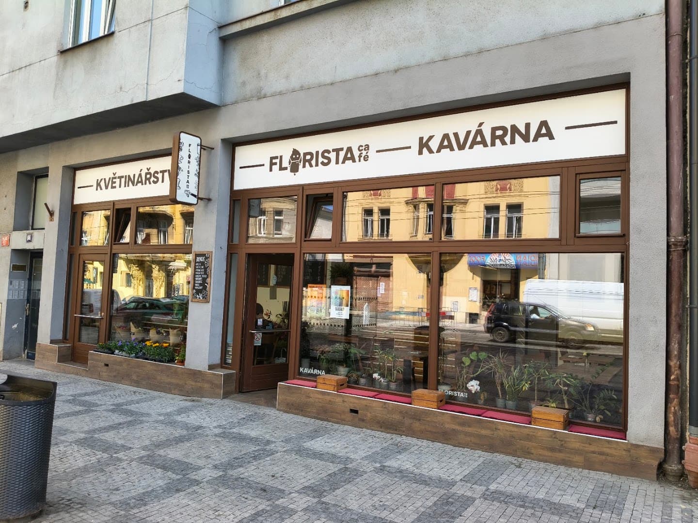 Storefront of Florista Café, specialty coffee shop in Prague