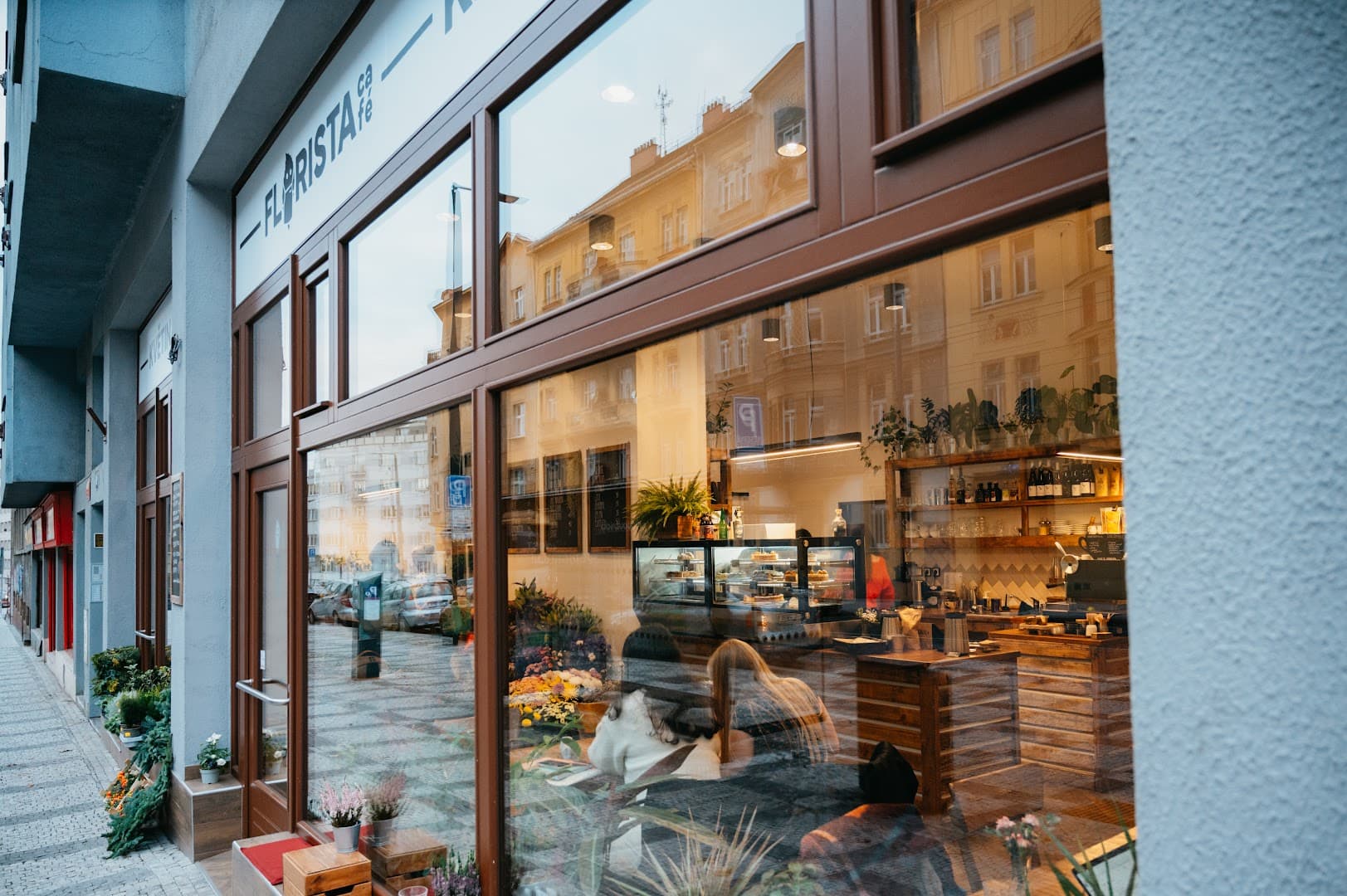 Storefront of Florista Café, specialty coffee shop in Prague