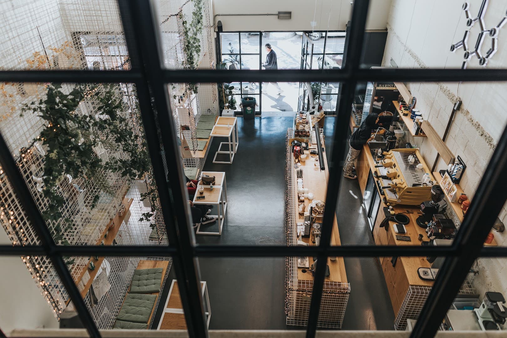 Interior of Qahwa Roastery, specialty coffee shop in Athens