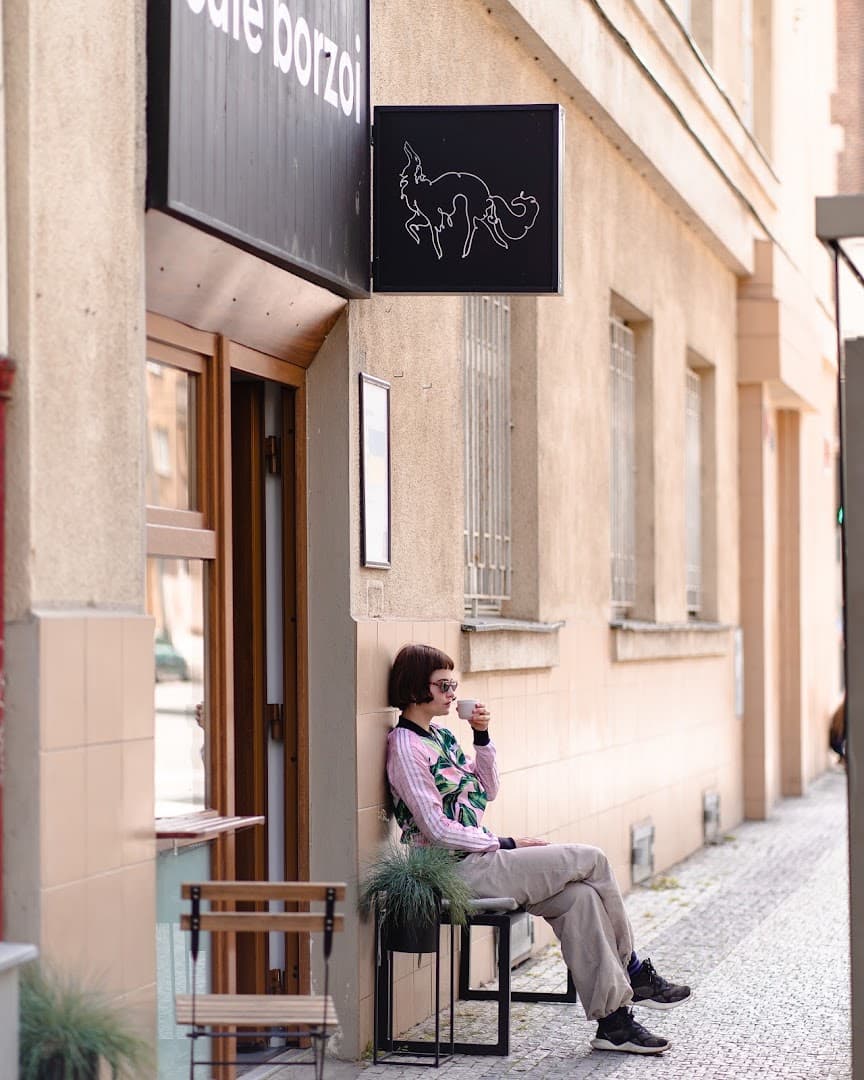 Storefront of cafē borzoi, specialty coffee shop in Prague