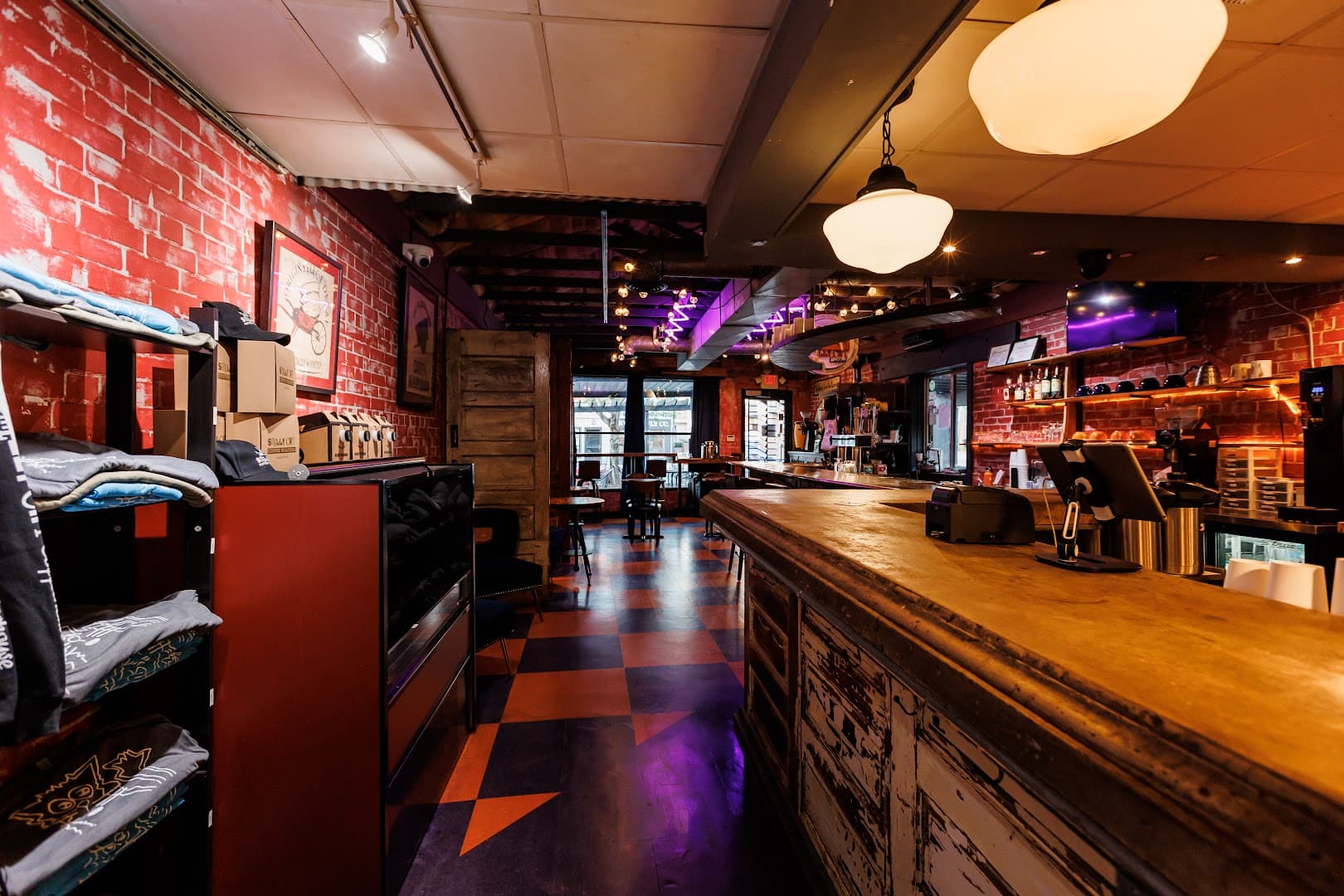 Interior of Smelly Cat Coffeehouse & Roastery, specialty coffee shop in Charlotte
