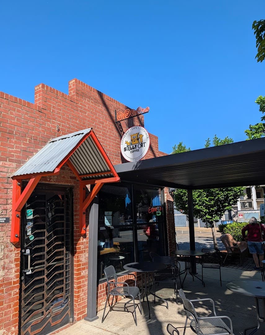 Storefront of Smelly Cat Coffeehouse & Roastery, specialty coffee shop in Charlotte