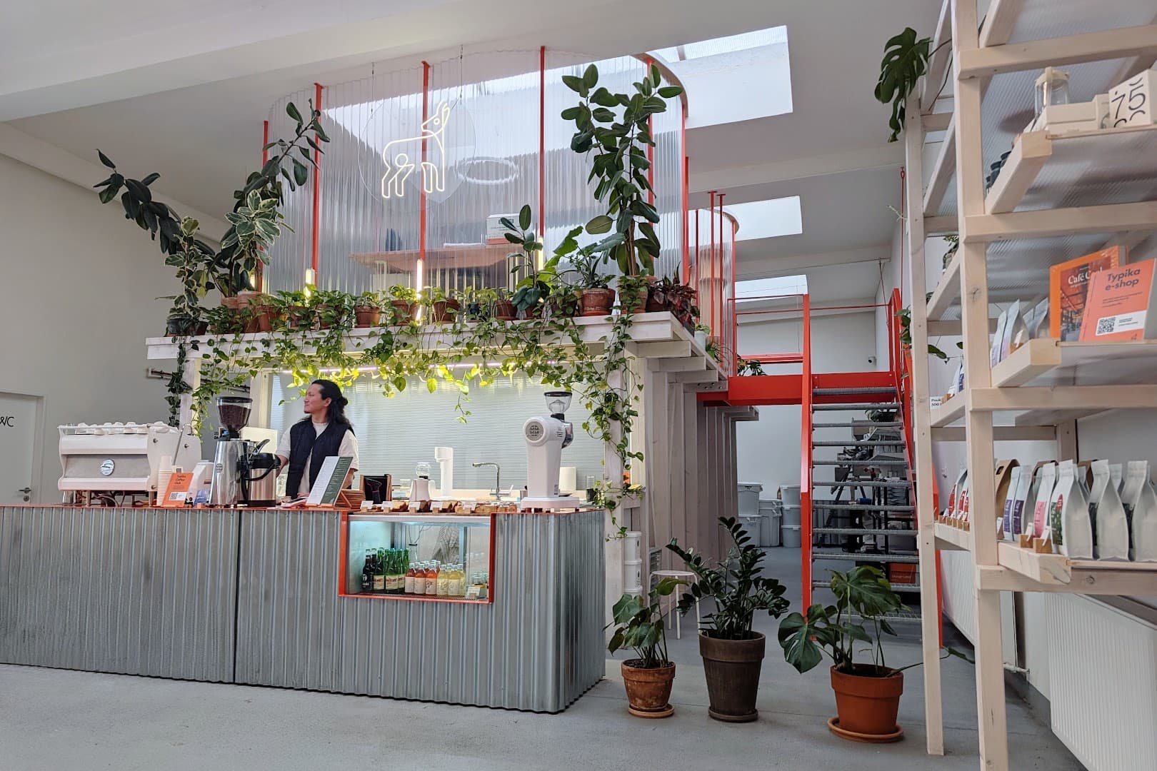 Interior of TYPIKA Karlín, specialty coffee shop in Prague