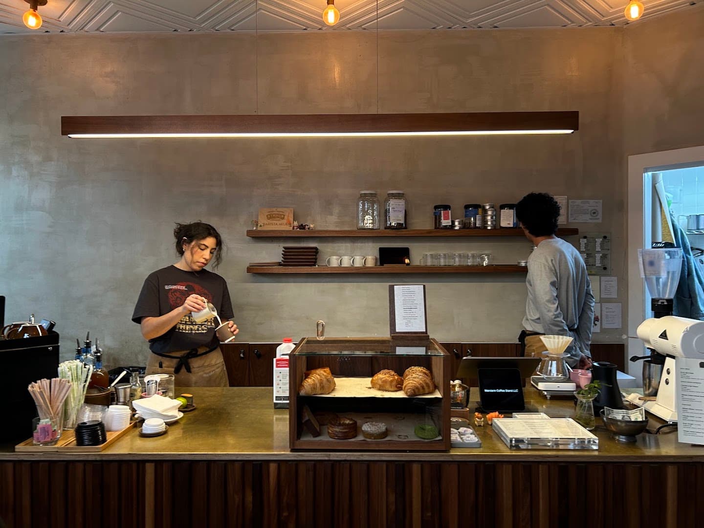Interior of mandarin coffee stand, specialty coffee shop in Los Angeles