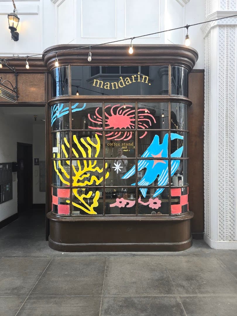Storefront of mandarin coffee stand, specialty coffee shop in Los Angeles