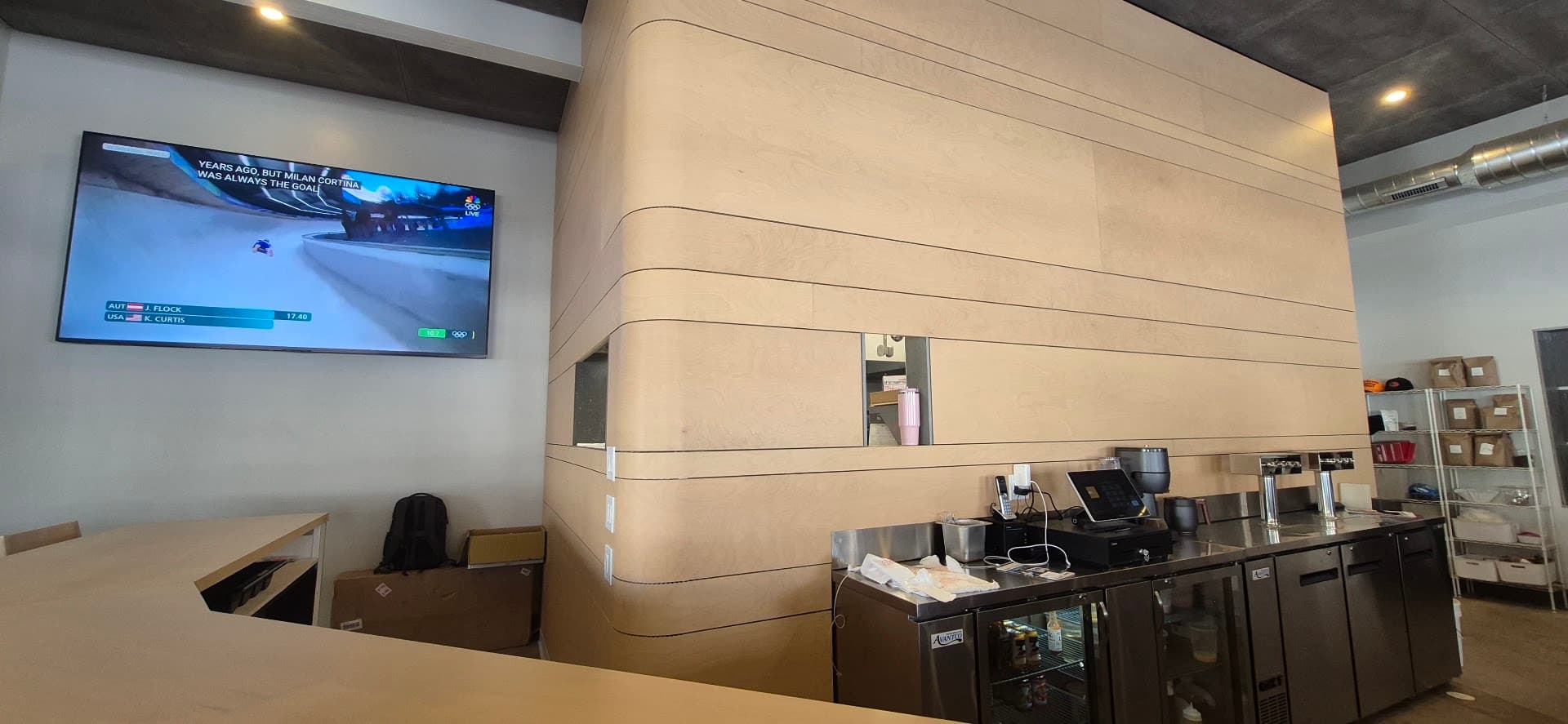 Interior of AM:FM Creekside, specialty coffee shop in Rochester