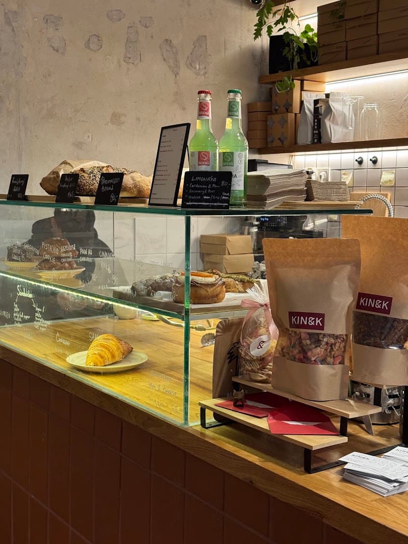Interior of Kin & K Bakery Korunní, specialty coffee shop in Prague