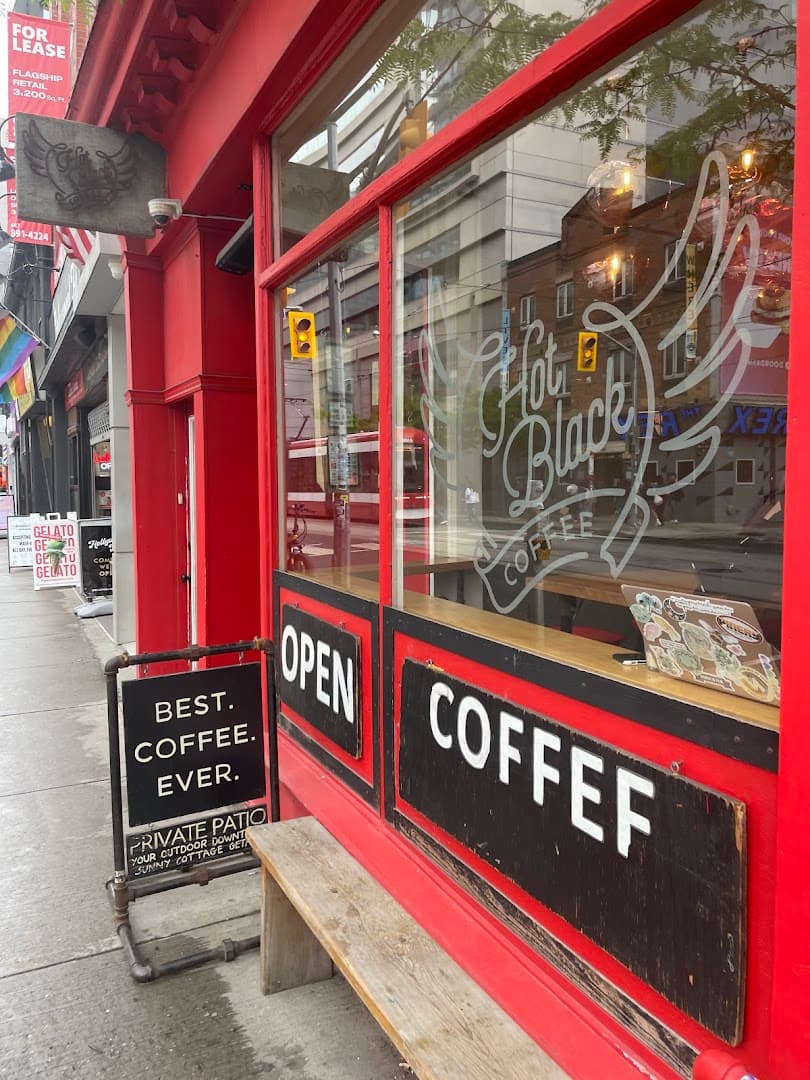 Storefront of HotBlack Coffee, specialty coffee shop in Toronto