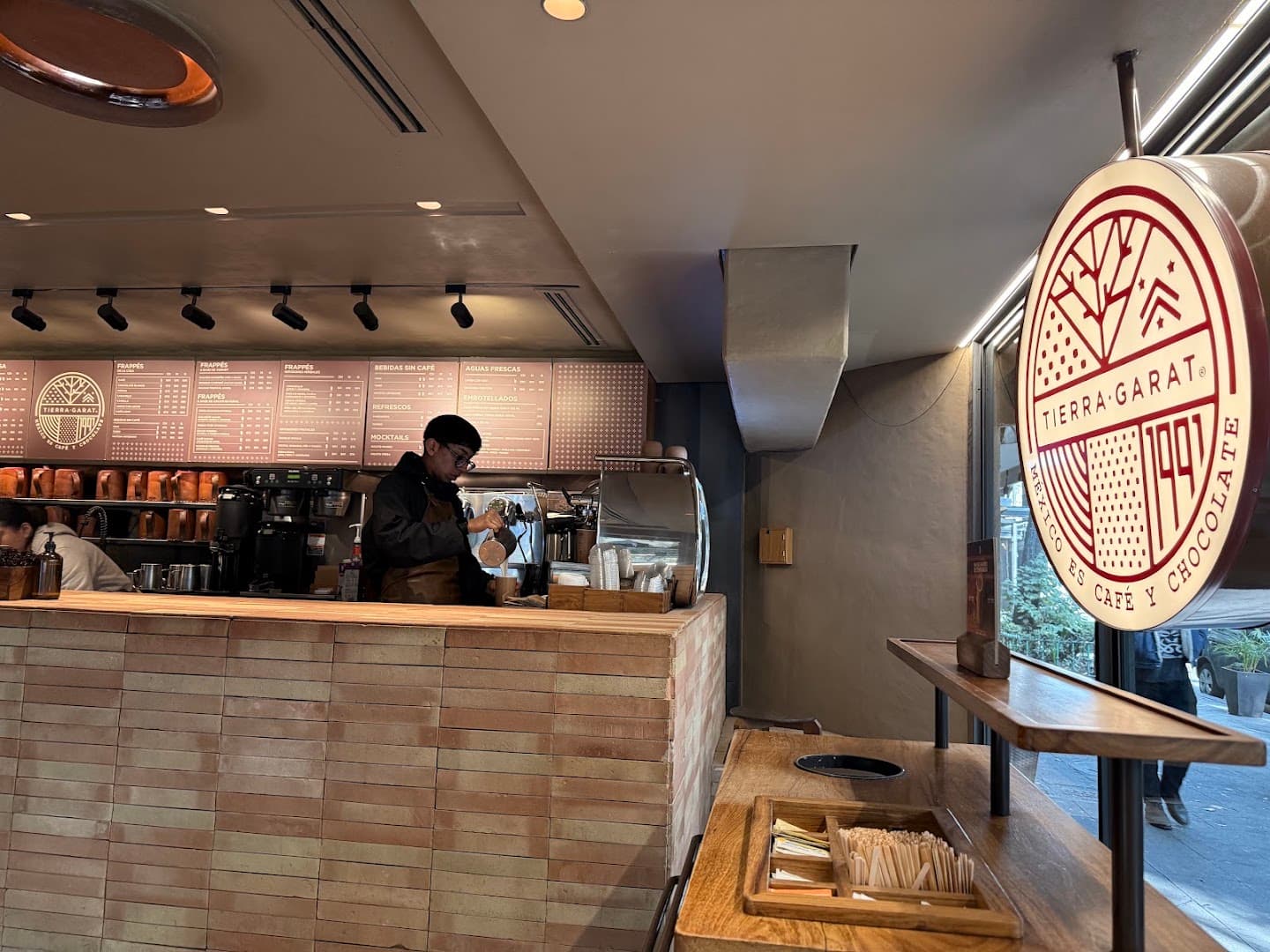 Interior of Tierra Garat, specialty coffee shop in Mexico City