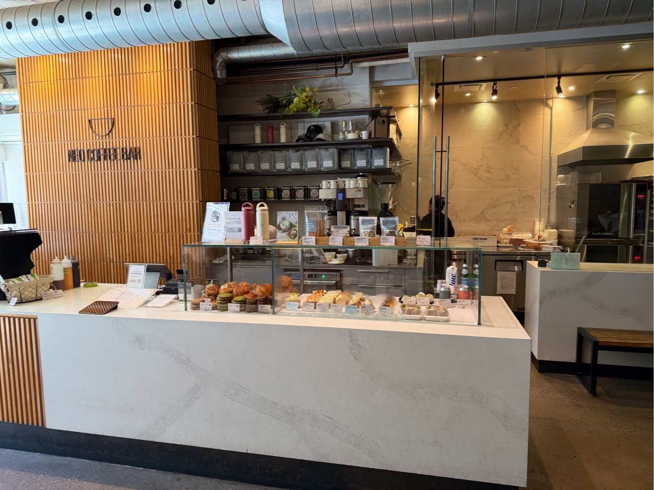 Interior of NEO COFFEE BAR, specialty coffee shop in Toronto