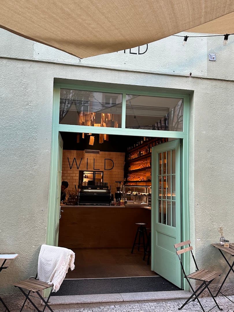 Storefront of WILD Cafe, specialty coffee shop in Prague