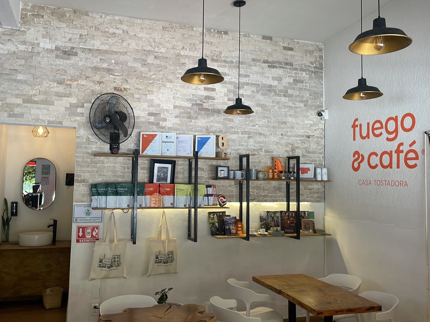 Interior of Fuego & Café, specialty coffee shop in Mexico City