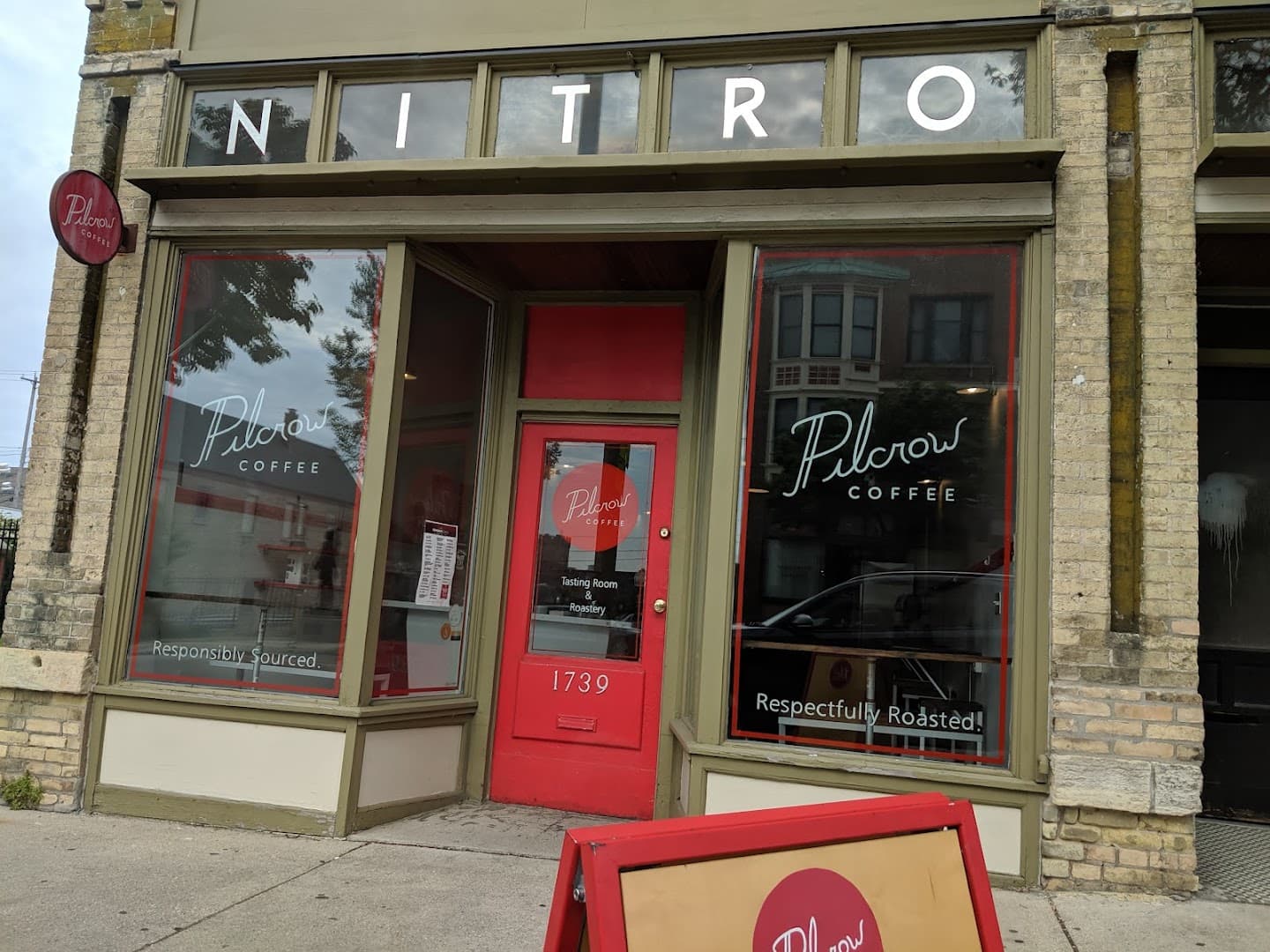 Storefront of Pilcrow Coffee, specialty coffee shop in Milwaukee